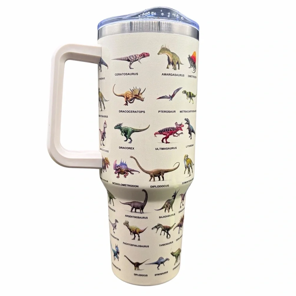 DINOSAUR JUMBO 64 OZ STAINLESS STEEL TRAVEL TUMBLER WITH HANDLE & SLIDE LID
